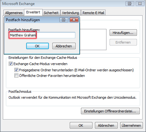 Outlook 2007 Postfach hinzufügen