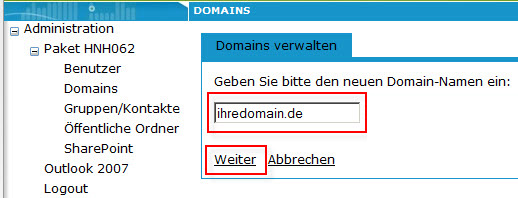 Hosted Exchange - Domain hinzufügen