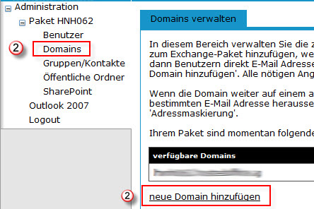 Hosted Exchange - Domain hinzufügen