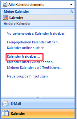 Exchange-Outlook 2007 Kalender freigeben