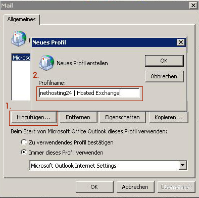 Hosted Exchange Profile Hinzufuegen