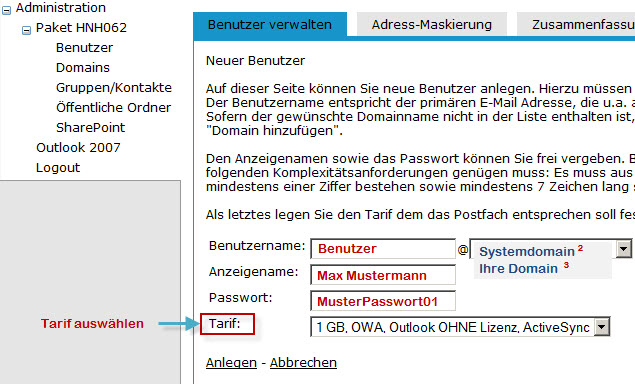 Hosted Exchange - Benutzer einrichten